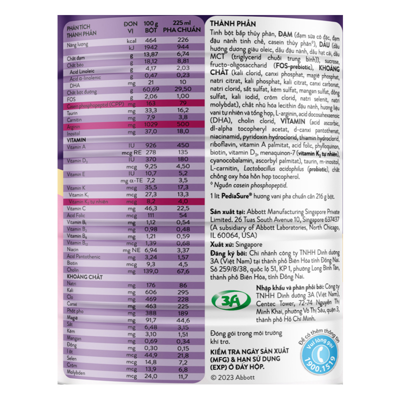 Sữa bột Abbott PediaSure BA hương vani 800g (1 - 10 tuổi) 20