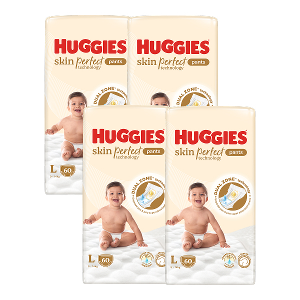 Combo 4 tã quần Huggies Skin Perfect size L - Giao bao bì cộng miếng ngẫu nhiên