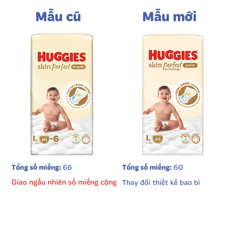 Tã quần Huggies Skin Perfect size L 60 miếng (9 - 14 kg) - Giao bao bì cộng miếng ngẫu nhiên 2