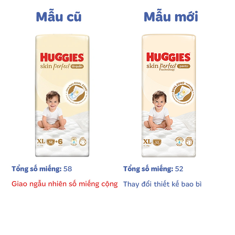 Tã quần Huggies Skin Perfect size L 60 miếng (9 - 14 kg) - Giao bao bì cộng miếng ngẫu nhiên 30