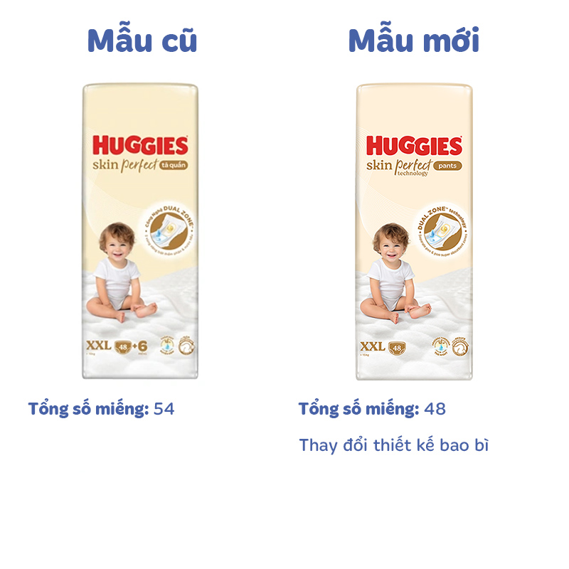 Combo 4 tã quần Huggies Skin Perfect size XXL 48 miếng (Trên 15 kg) - Giao bao bì cộng miếng ngẫu nhiên 2