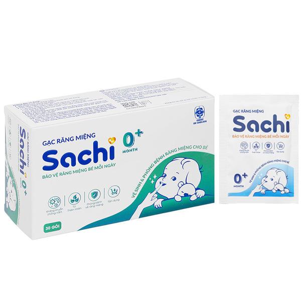 Gạc răng miệng Sachi 0+ Month giúp sạch lưỡi, nướu, răng