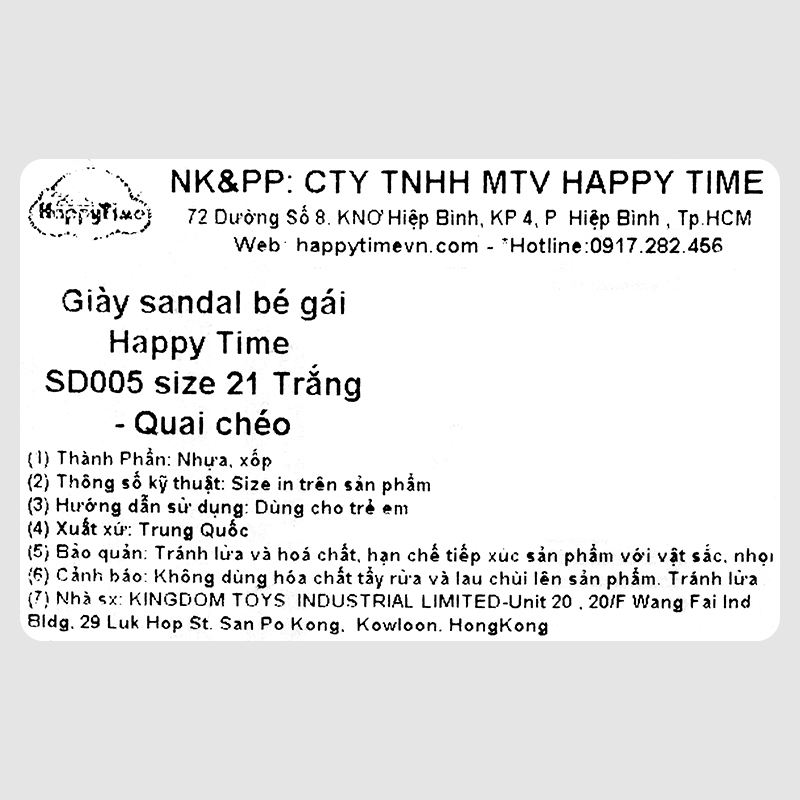Giày sandal cho bé gái HappyTime SD005 màu hồng 20