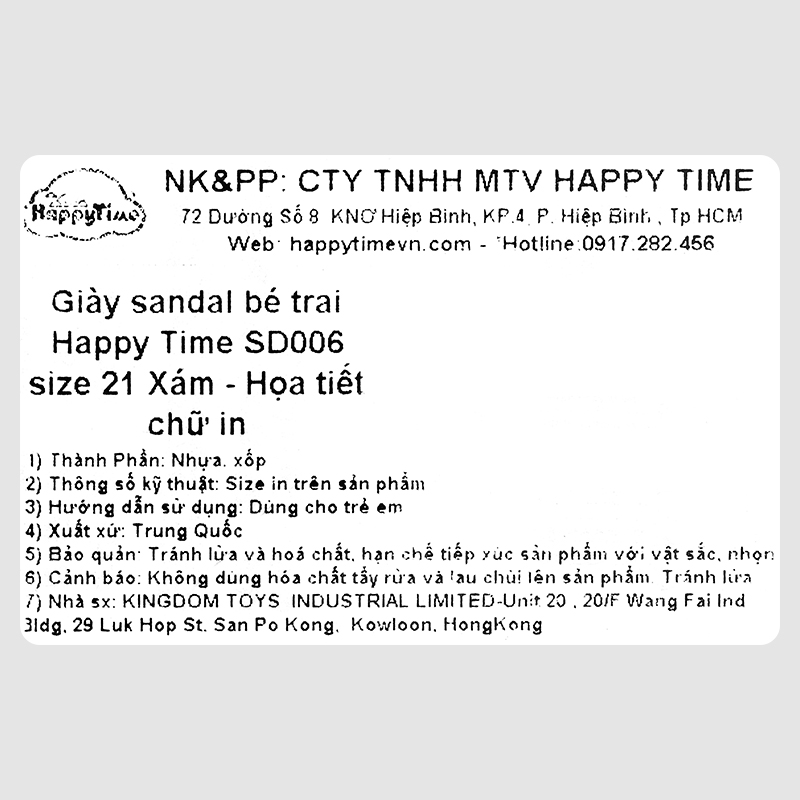 Giày sandal cho bé HappyTime SD006 màu xám 10