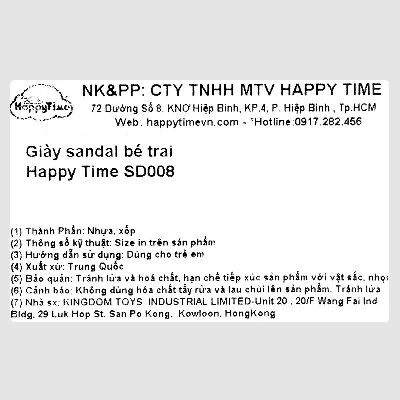 Giày sandal cho bé HappyTime SD008 màu xanh dương 10