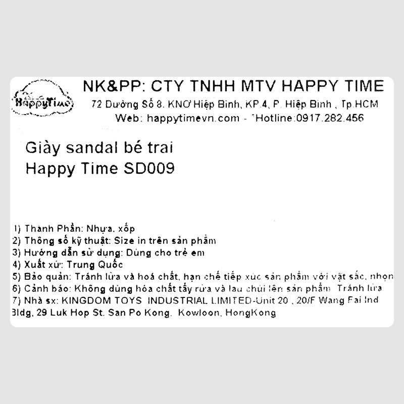 Giày sandal cho bé HappyTime SD009 màu tím 20