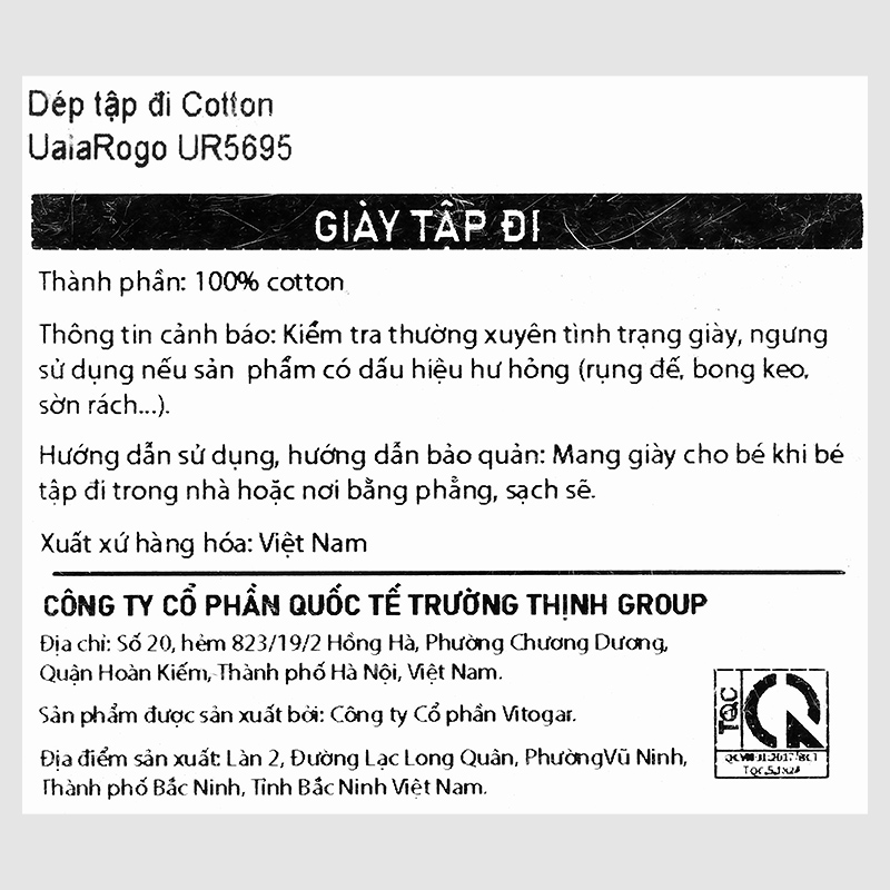 Giày tập đi cho bé gái Cotton UalaRogo UR5695 màu be 10