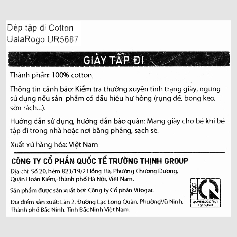 Giày tập đi cho bé Cotton UalaRogo UR5687 màu xanh dương 20