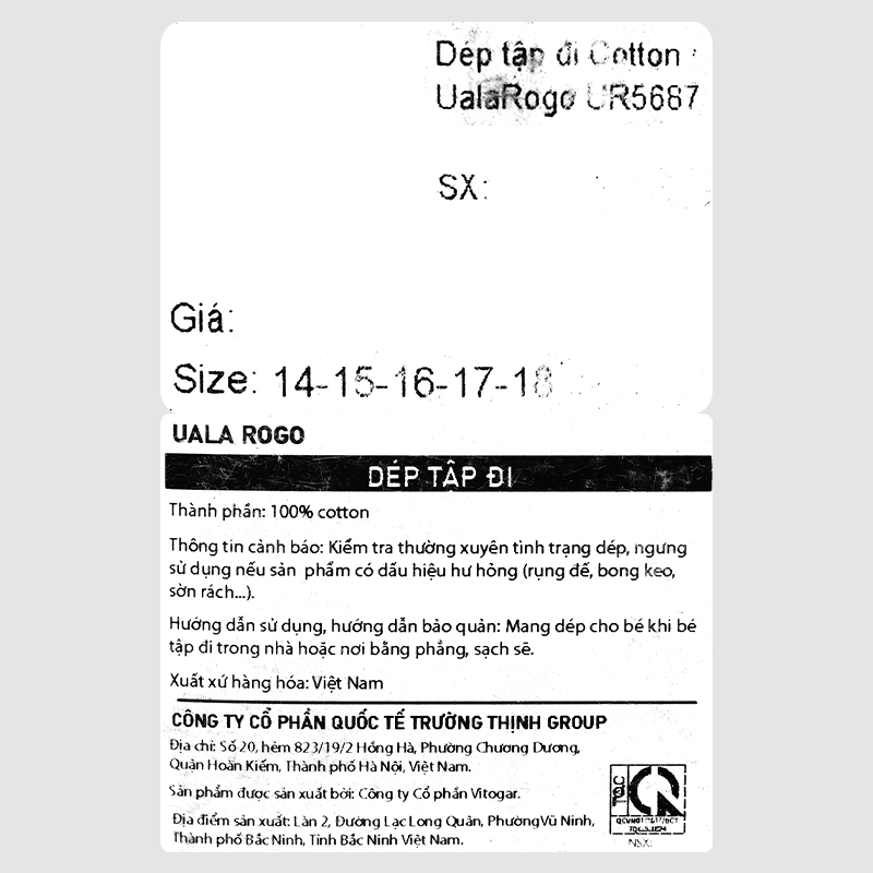 Giày tập đi cho bé Cotton UalaRogo UR5687 màu xanh dương 10