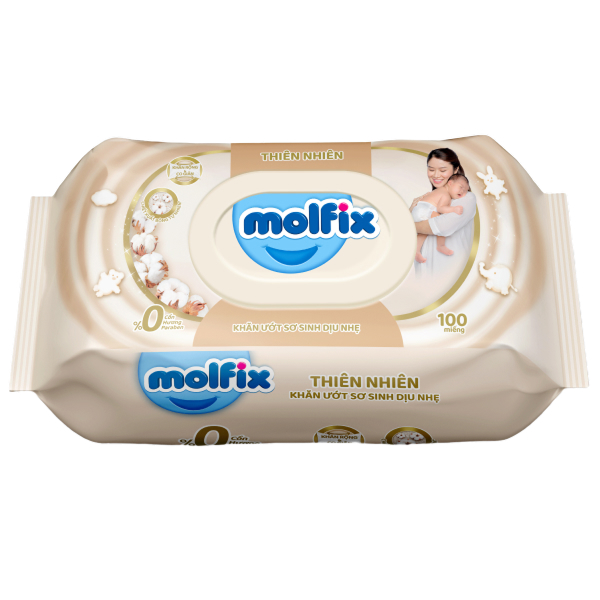 Combo 2 khăn ướt Molfix sơ sinh dịu nhẹ không mùi gói 100 miếng chính hãng - AVAKids.com