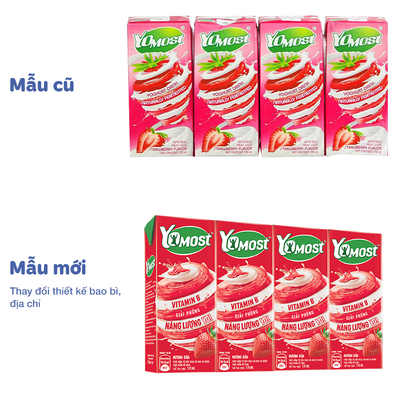 Thùng 48 hộp sữa chua uống tiệt trùng Yomost vị dâu 170 ml (từ 1 tuổi) - Giao bao bì ngẫu nhiên 10