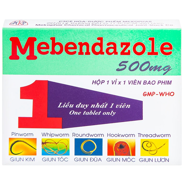 Mebendazole Mekophar 500mg điều trị nhiễm giun