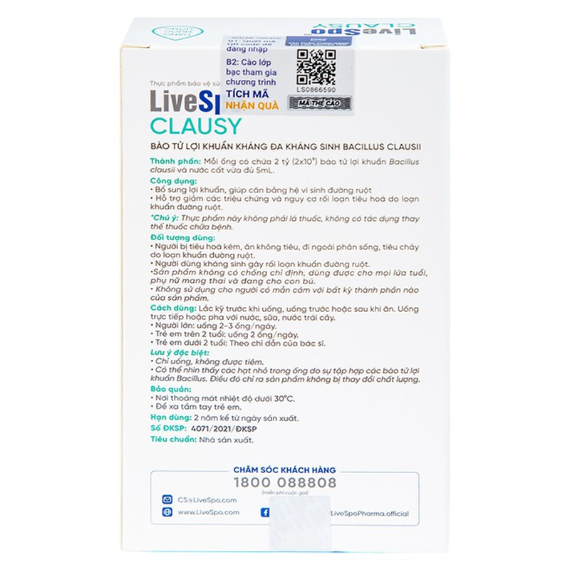 Combo 2 thực phẩm bảo vệ sức khỏe Livespo Clausy hỗ trợ cải thiện hệ vi sinh đường ruột, 20 ống dạng uống 10