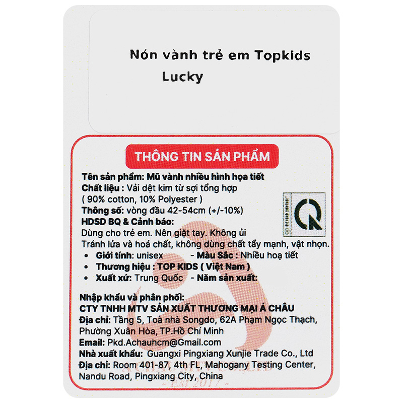 Nón vành cho bé TOP KIDS lucky màu hồng 8