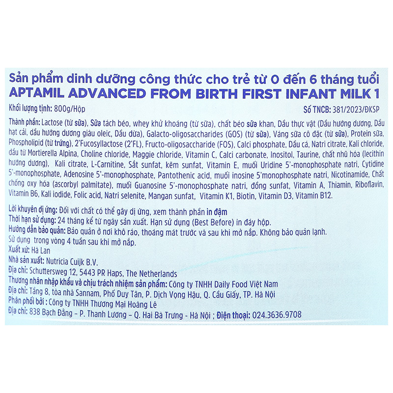 Combo 2 sữa bột Aptamil Anh Advanced số 1 800g (0 - 6 tháng) 6
