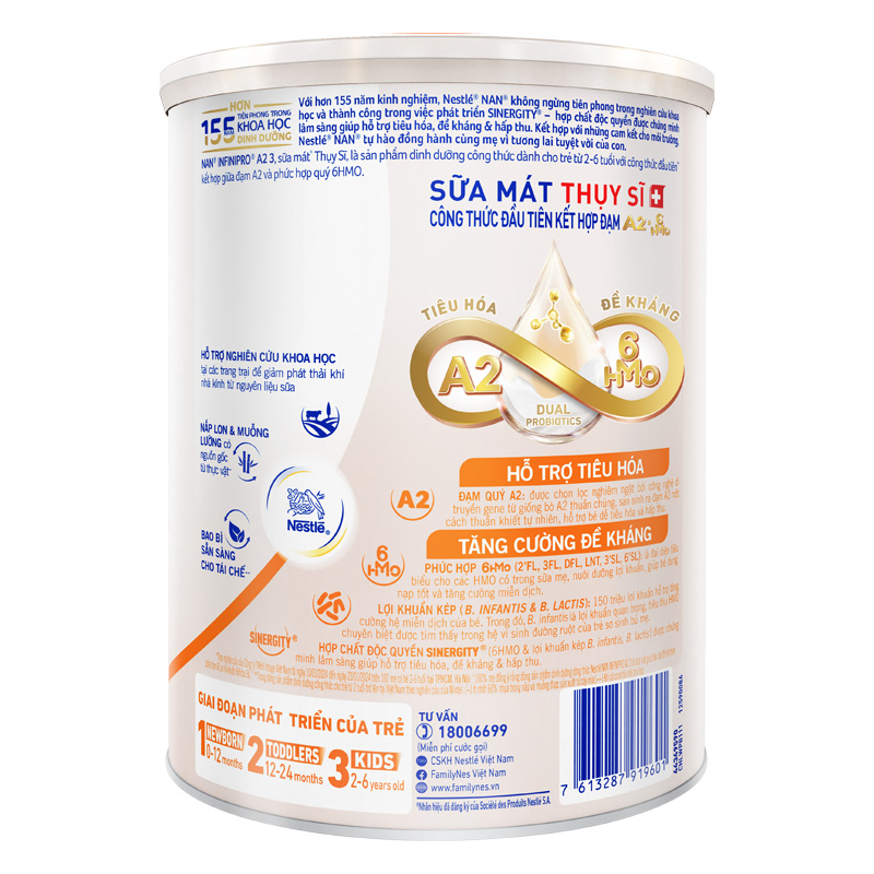 Combo 2 sữa bột NAN InfiniPro A2 6HMO số 3 (đạm quý A2) 800g (2 - 6 tuổi) 2