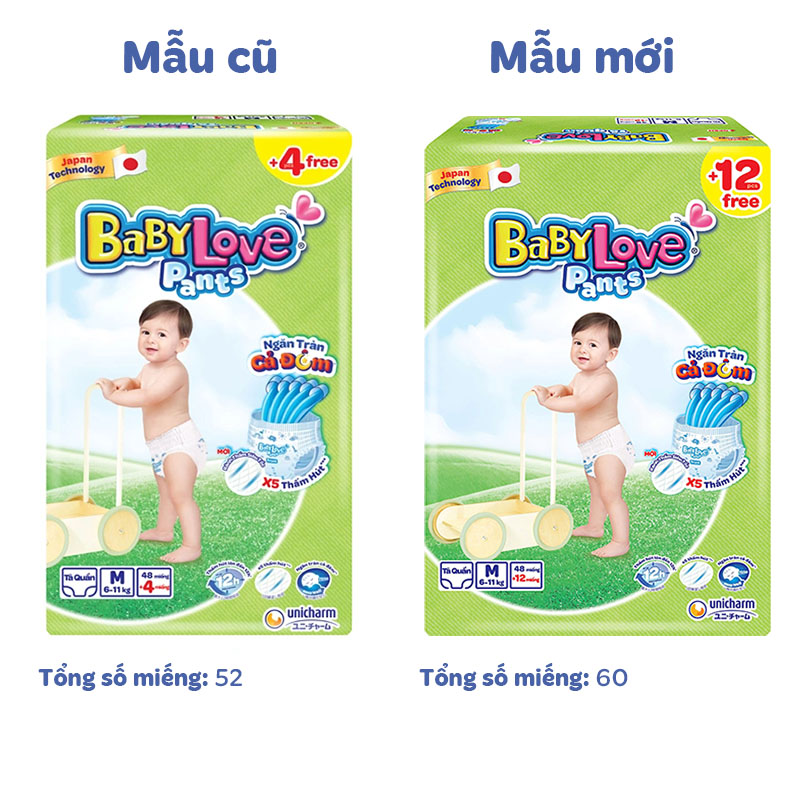 Tã quần BabyLove size M 48 +4/+12 miếng (6 - 11 kg) - Giao bao bì cộng miếng ngẫu nhiên 2