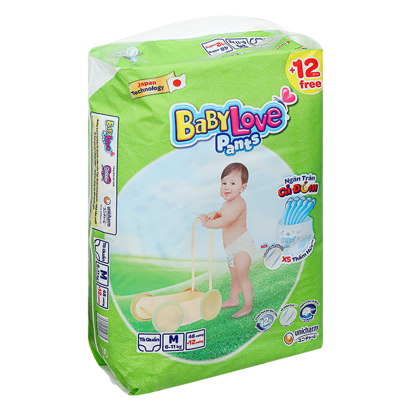 Tã quần BabyLove size M 48 +4/+12 miếng (6 - 11 kg) - Giao bao bì cộng miếng ngẫu nhiên 4