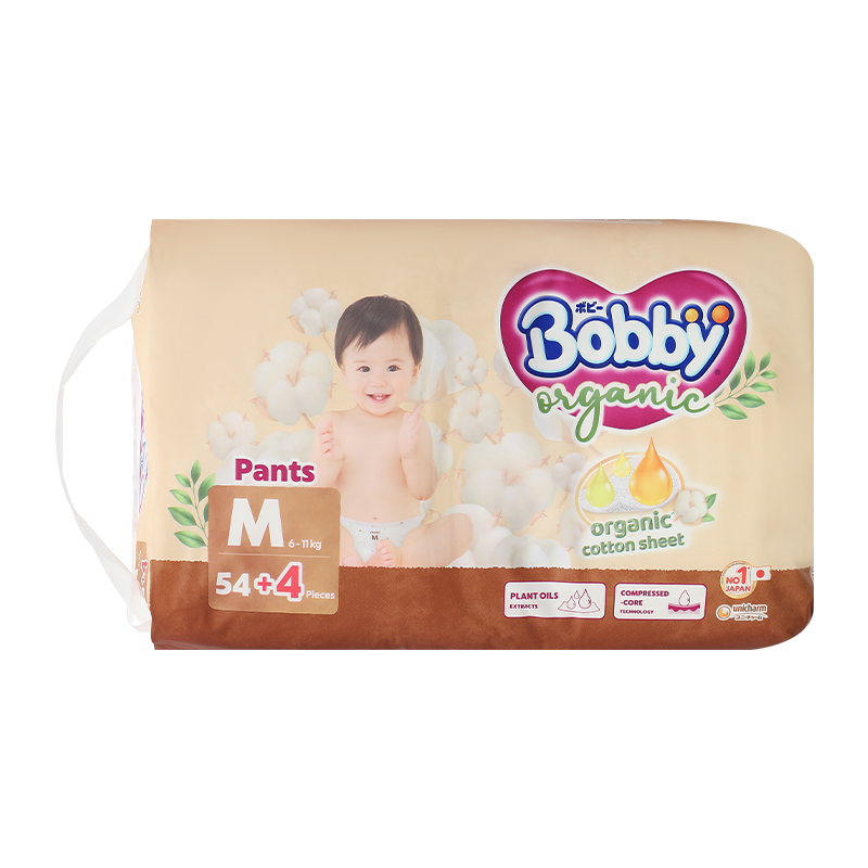 Tã quần Bobby Organic size M 54 + 4 miếng (6 - 11 kg) 2