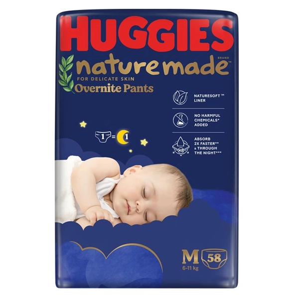 Tã quần Huggies Nature made Overnite size M 58 miếng (6 - 11kg) - AVAKids.com