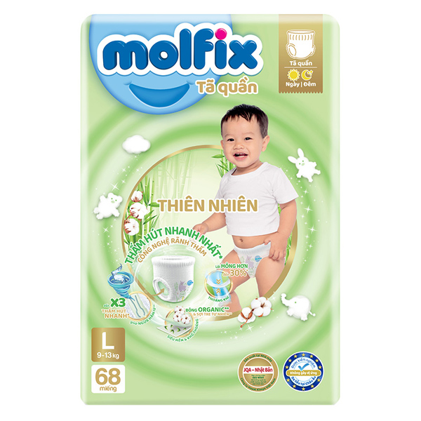 Combo 3 tã quần Molfix thiên nhiên size L 68 miếng/bịch (9 - 13 kg) 2