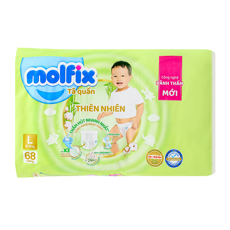 Combo 3 tã quần Molfix thiên nhiên size L 68 miếng/bịch (9 - 13 kg) 3