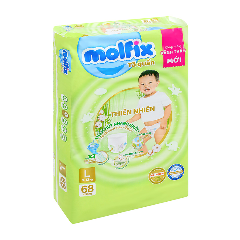 Combo 3 tã quần Molfix thiên nhiên size L 68 miếng/bịch (9 - 13 kg) 4