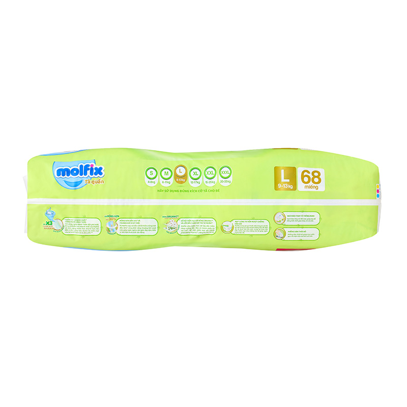 Combo 3 tã quần Molfix thiên nhiên size L 68 miếng/bịch (9 - 13 kg) 5