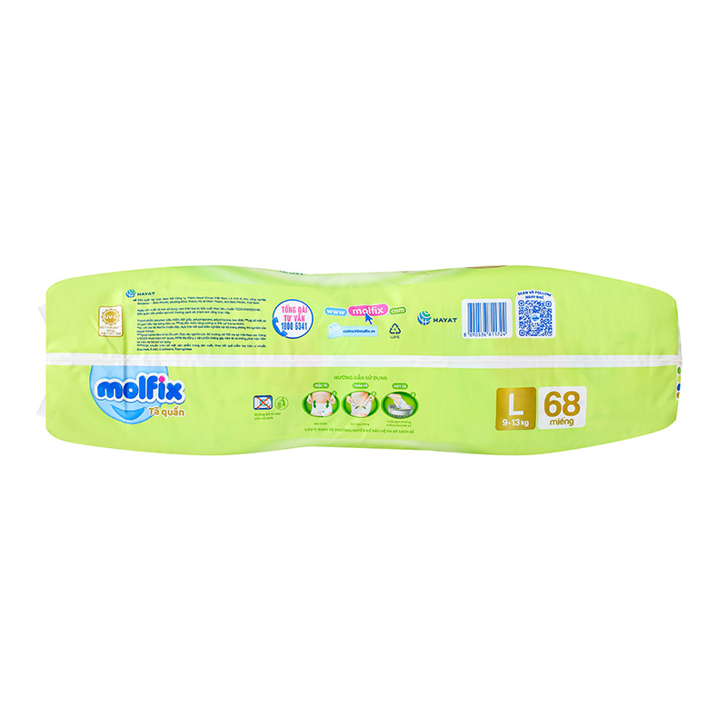 Combo 3 tã quần Molfix thiên nhiên size L 68 miếng/bịch (9 - 13 kg) 6