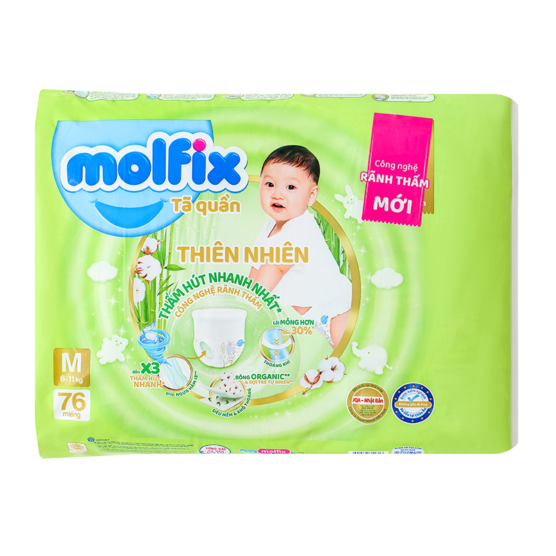 Combo 2 tã quần Molfix thiên nhiên size M 76 miếng/bịch (6 - 11 kg) 30