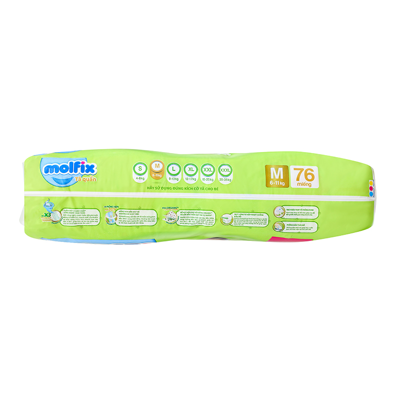 Combo 2 tã quần Molfix thiên nhiên size M 76 miếng/bịch (6 - 11 kg) 32