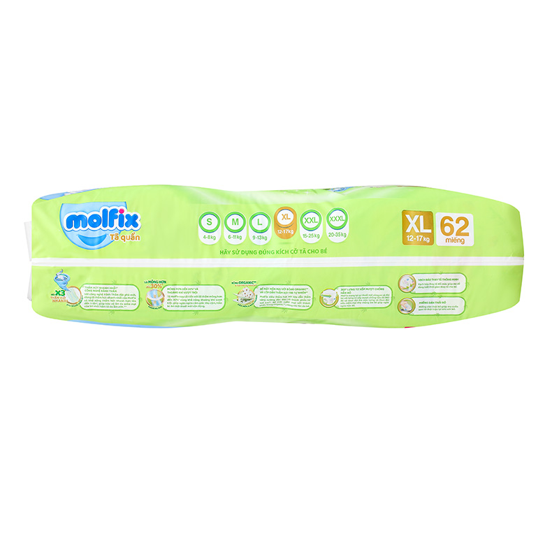 Combo 3 tã quần Molfix thiên nhiên size XL 62 miếng/bịch (12 - 17 kg) 5