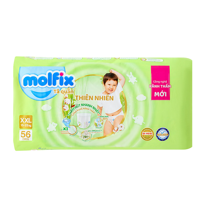 Combo 3 tã quần Molfix thiên nhiên size XXL 56 miếng/bịch (15 - 25 kg) 3