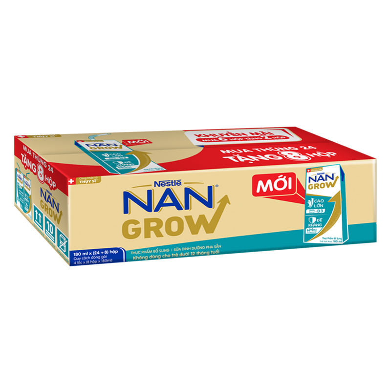 Lốc 6 + 2 hộp sữa pha sẵn Nestlé NAN Grow 180 ml (từ 1 tuổi) 20
