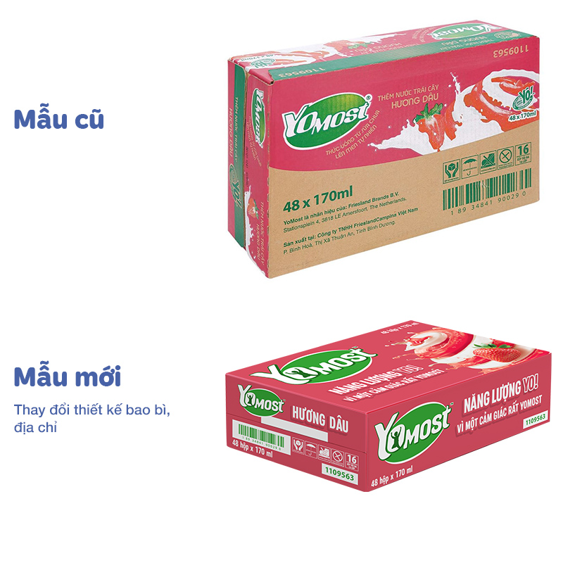 Thùng 48 hộp sữa chua uống tiệt trùng Yomost vị dâu 170 ml (từ 1 tuổi) - Giao bao bì ngẫu nhiên 2