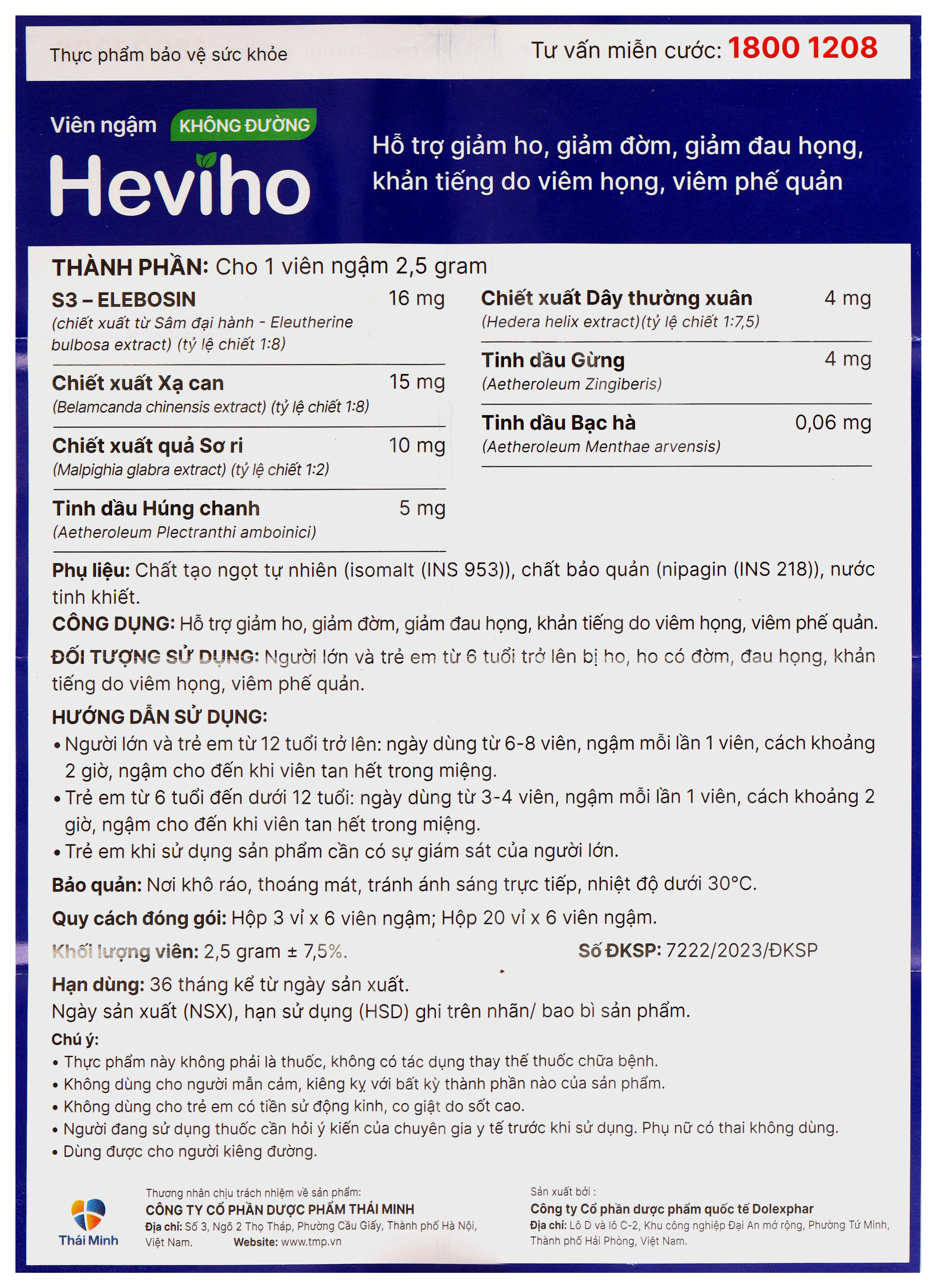 Viên ngậm Heviho không đường hỗ trợ giảm ho, giảm đờm hộp 18 viên - 8