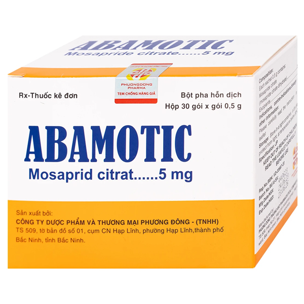 Bột pha uống Abamotic 5mg điều trị các triệu chứng tiêu hóa, viêm dạ dày