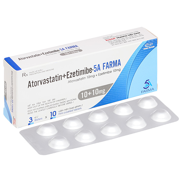 Atorvastatin+Ezetimibe 5A Farma 10+10mg phòng ngừa biến cố tim mạch