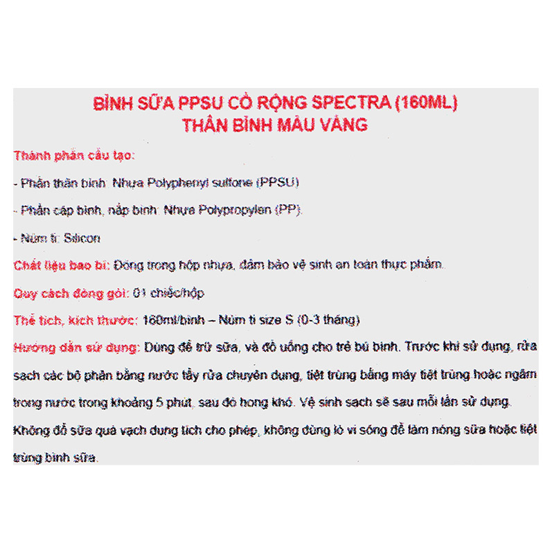 Bình sữa nhựa PPSU Spectra cổ rộng 160 ml (0 - 3 tháng) 14