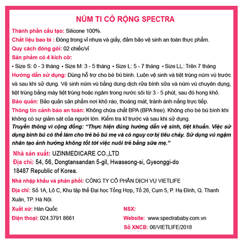 Bộ 2 núm ti Spectra cổ rộng size L (5 - 7 tháng) 10