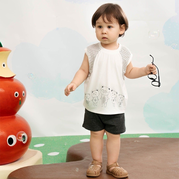 Bộ sát nách bé trai La Pomme đoàn nhà gấu lên sân màu trắng - AVAKids.com