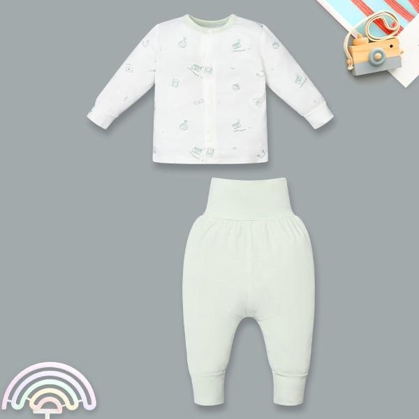 Bộ tay dài unisex La Pomme sợi tre xanh mint - trắng