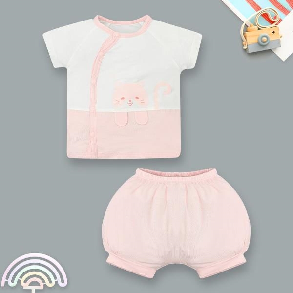 Bộ tay ngắn unisex La Pomme sợi tre hồng