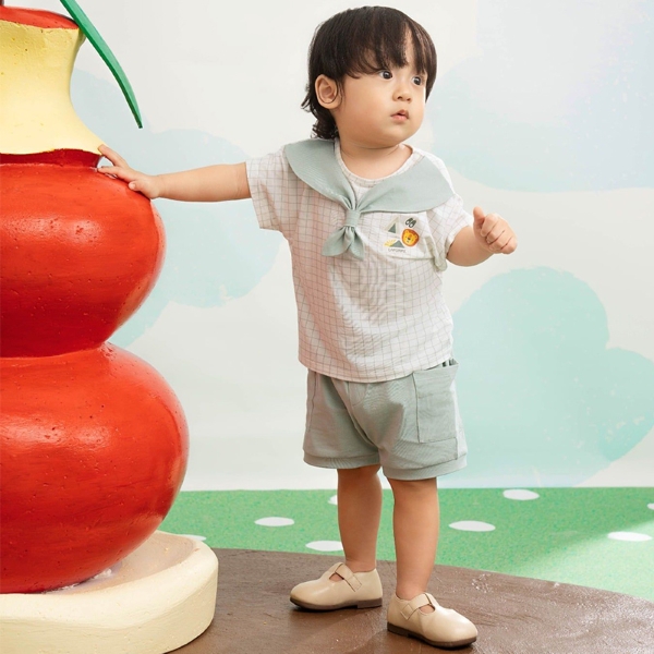 Bộ tay ngắn bé trai La Pomme hướng đạo sinh năng động màu trắng xanh - AVAKids.com