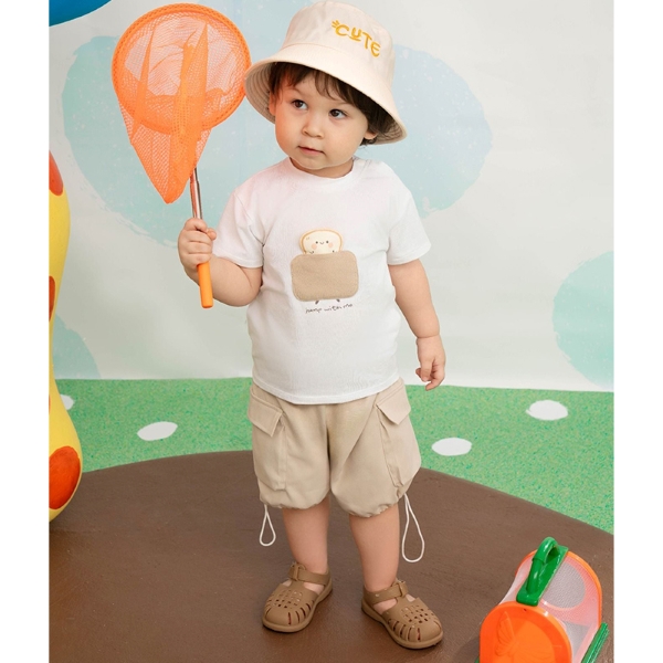 Bộ tay ngắn bé trai La Pomme lát bánh mì vui nhộn màu trắng - be - AVAKids.com