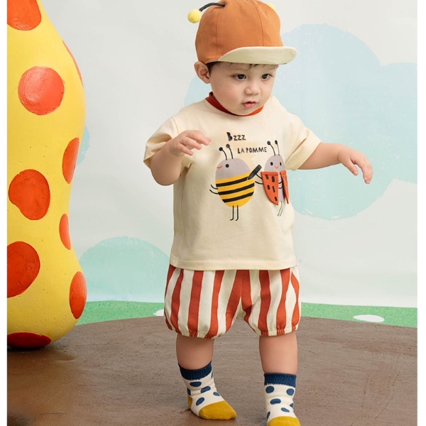Bộ tay ngắn bé trai La Pomme ong vàng và cánh cam màu be cam - AVAKids.com