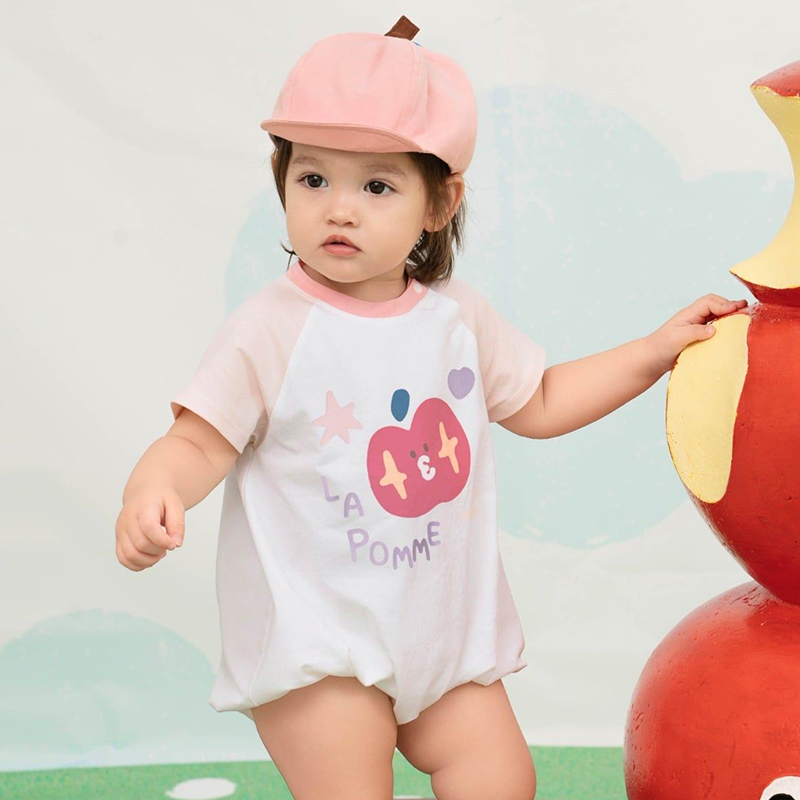 Bodysuit tay ngắn La Pomme dáng bồng bé táo điệu đà màu trắng hồng 3