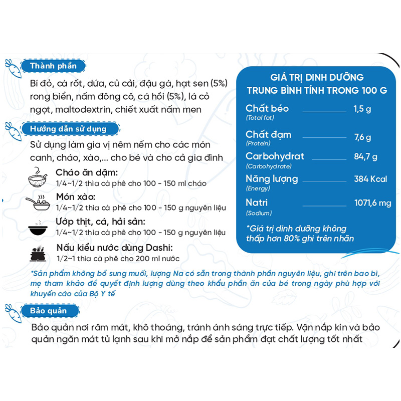 Bột nêm Lê Gia vị tôm sú và đậu hà lan hũ 60g (từ 6 tháng) 14