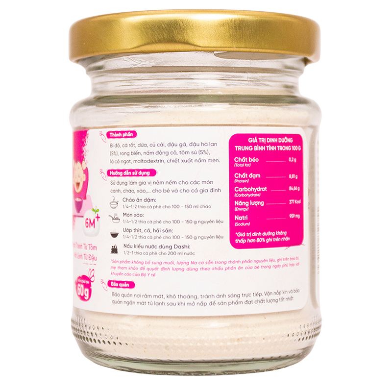Bột nêm Lê Gia vị tôm sú và đậu hà lan hũ 60g (từ 6 tháng) 2