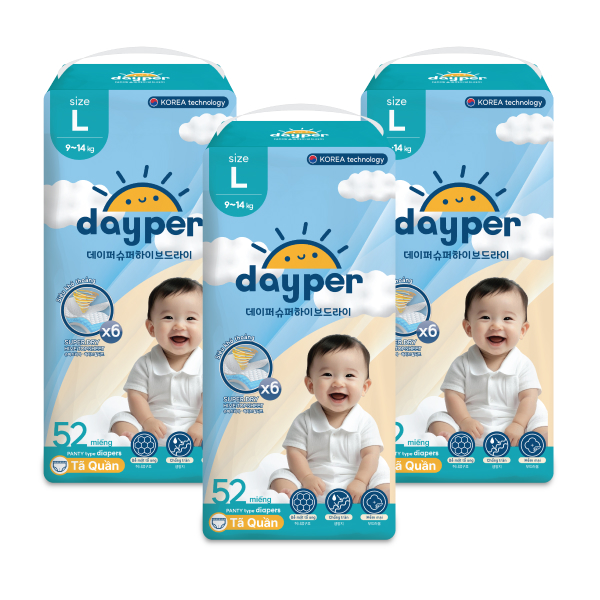 Combo 3 tã quần Dayper size L 52 miếng/bịch (9 - 14 kg) - AVAKids.com